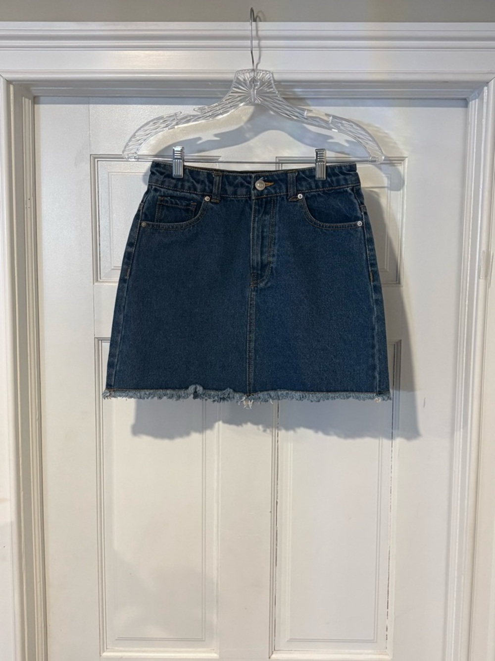 Forever 21 Dark Blue Denim Mini Skirt with Frayed Hem - Picture 2 of 6